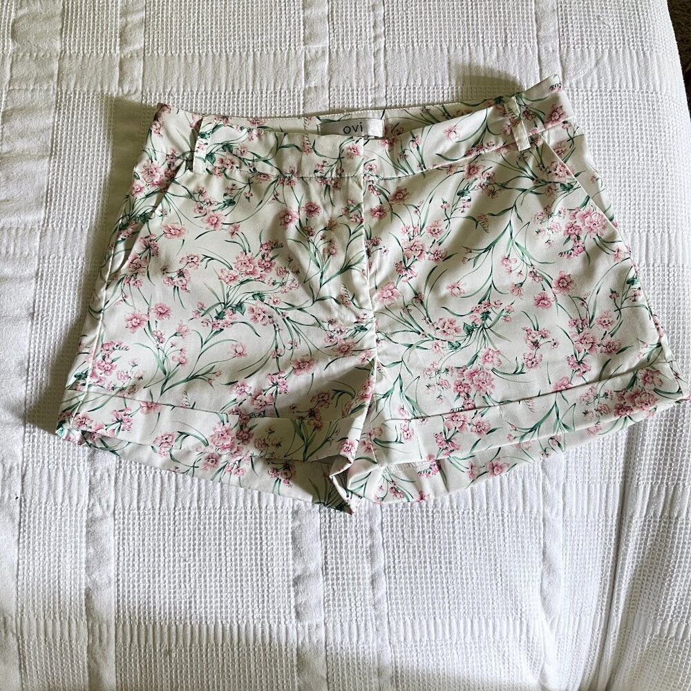 White pink floral shorts